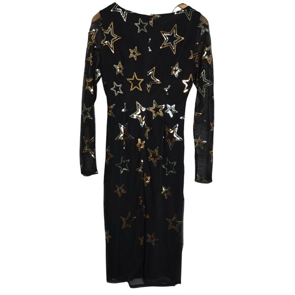 Vince Camuto Black Long Sleeve Mesh Dress with Sequin Stars Women's Size 6 - Picture 2 of 9